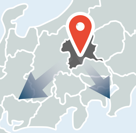 広域配送の中継拠点を表す地図